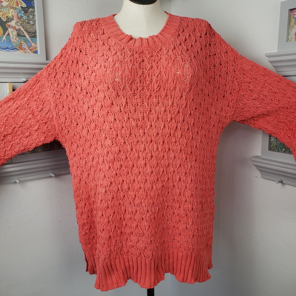Seven 7 Orange Pumpkin Chenille Coral Cable Ribbed Knit NWT XXL 2X Oversi…